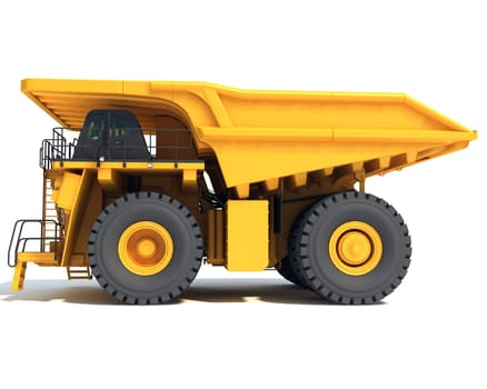 Mining Dump Truck heavy construction machinery 3D rendering model on white background