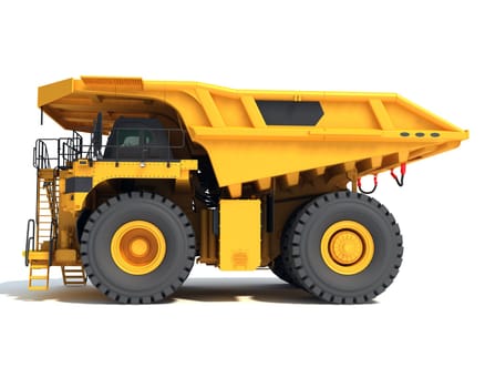 Mining Dump Truck heavy construction machinery 3D rendering model on white background
