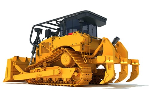 Tracked Dozer heavy construction machinery 3D rendering model on white background