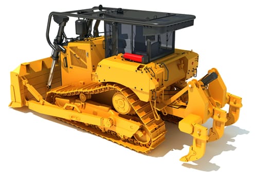 Tracked Dozer heavy construction machinery 3D rendering model on white background