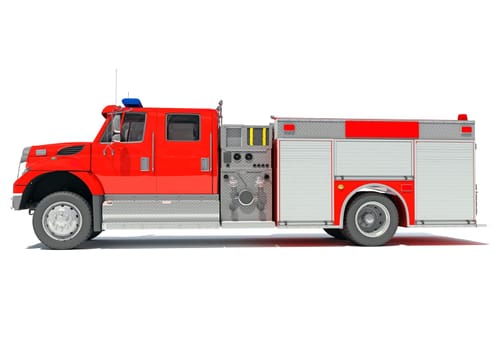 Rescue Fire Pumper Truck 3D rendering model on white background