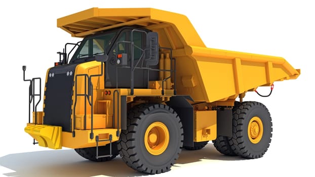 Mining Dump Truck heavy construction machinery 3D rendering model on white background