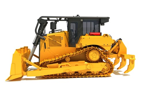 Tracked Dozer heavy construction machinery 3D rendering model on white background