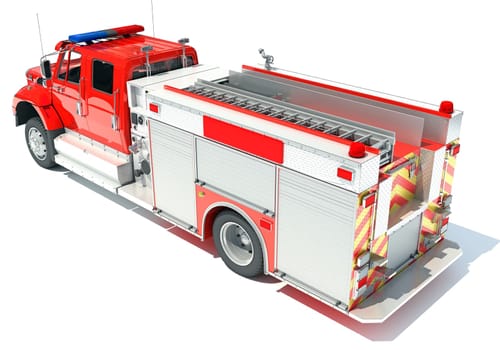 Rescue Fire Pumper Truck 3D rendering model on white background