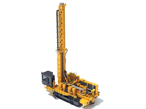 Drilling Rig heavy construction machinery 3D rendering model on white background