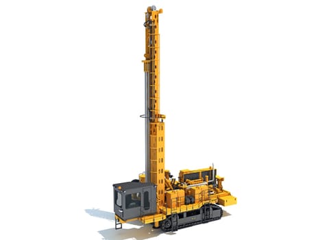 Drilling Rig heavy construction machinery 3D rendering model on white background