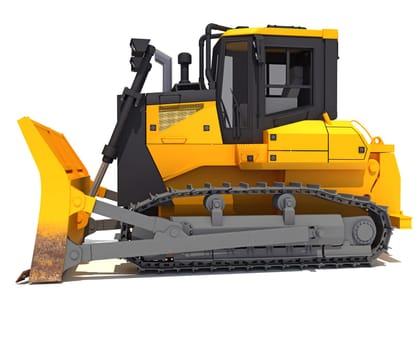 Tracked Dozer heavy construction machinery 3D rendering model on white background