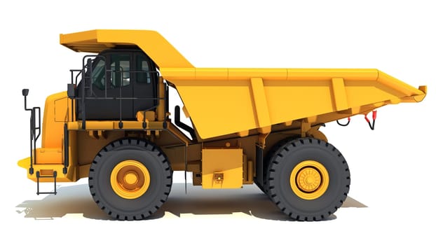 Mining Dump Truck heavy construction machinery 3D rendering model on white background