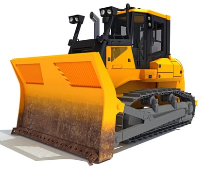 Tracked Dozer heavy construction machinery 3D rendering model on white background