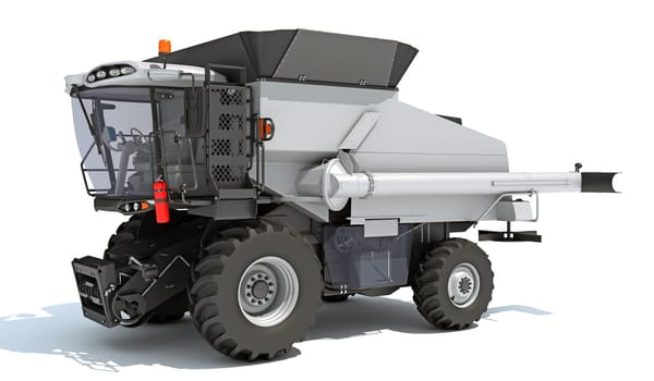 Combine Harvester farm equipment 3D rendering model on white background