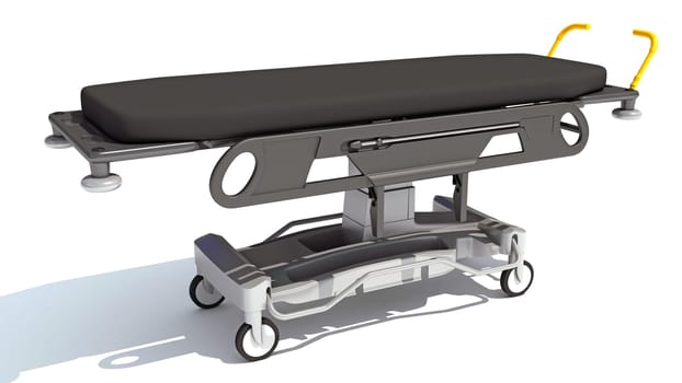 Medical Stretcher Trolley 3D rendering model on white background