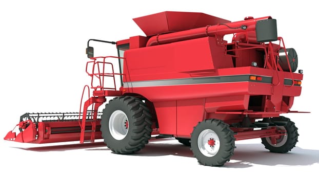 Combine Harvester farm equipment 3D rendering model on white background