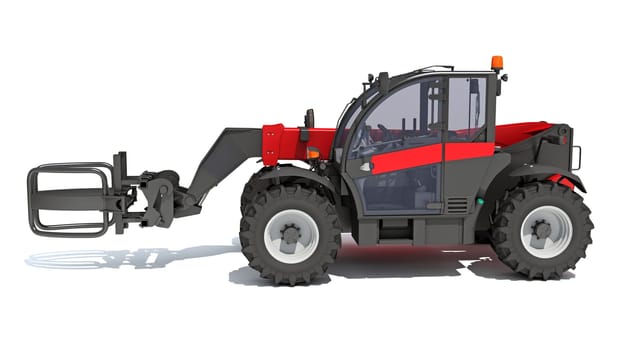 Telehandler heavy construction machinery 3D rendering model on white background