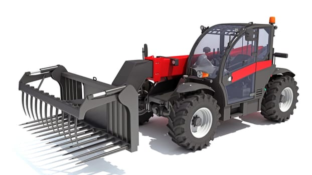 Telehandler heavy construction machinery 3D rendering model on white background