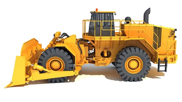 Wheel Dozer heavy construction machinery 3D rendering model on white background