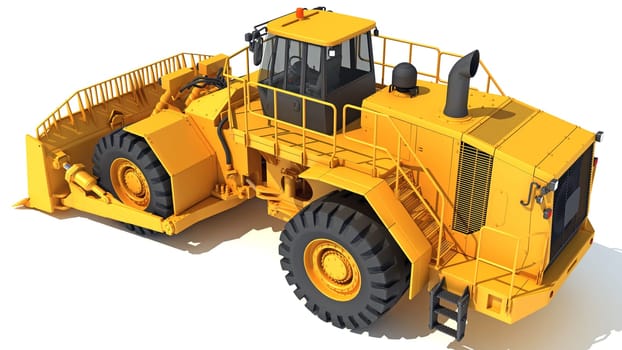 Wheel Dozer heavy construction machinery 3D rendering model on white background
