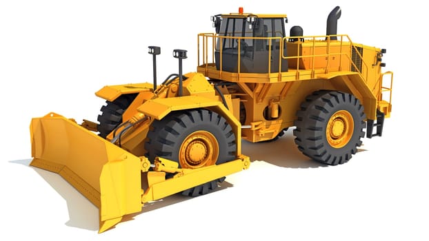Wheel Dozer heavy construction machinery 3D rendering model on white background