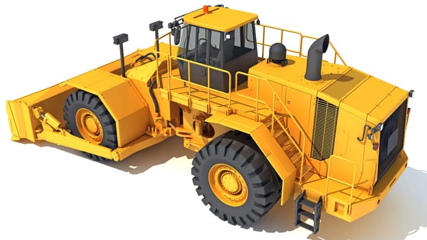Wheel Dozer heavy construction machinery 3D rendering model on white background