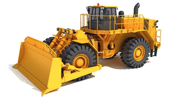 Wheel Dozer heavy construction machinery 3D rendering model on white background