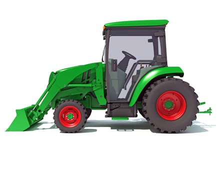 Farm Tractor 3D rendering model on white background