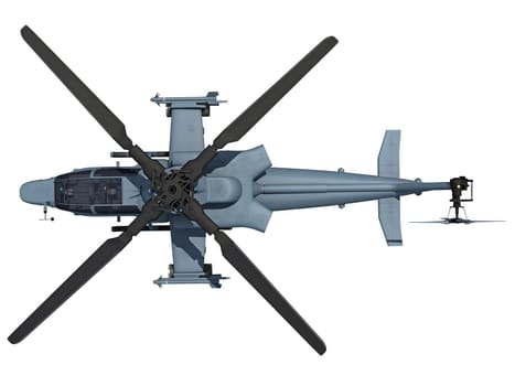 Military Helicopter 3D rendering model on white background