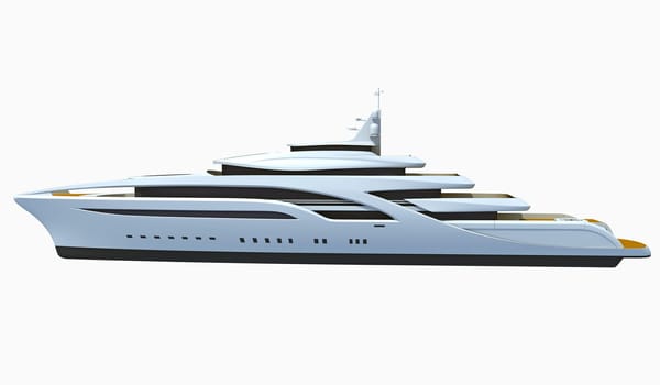 Luxury Yacht 3D rendering model on white background