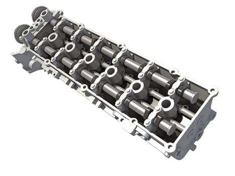 Engine Cylinder Head vehicle parts 3D rendering model on white background