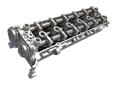 Engine Cylinder Head vehicle parts 3D rendering model on white background