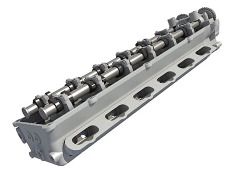 Engine Cylinder Head vehicle parts 3D rendering model on white background