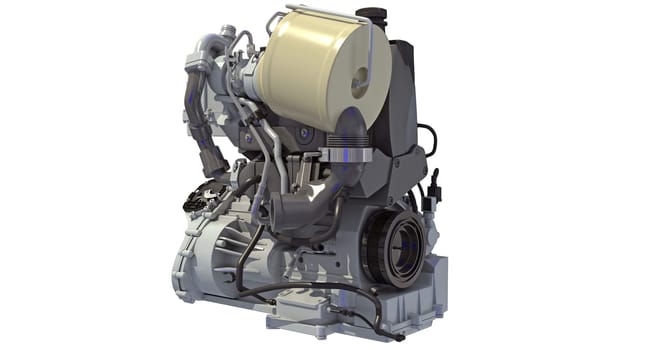Car Engine 3D rendering model on white background