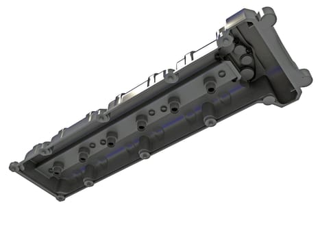 Engine Valve Cover vehicle parts 3D rendering model on white background