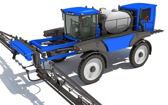 Front Boom Sprayer farm equipment 3D rendering model on white background