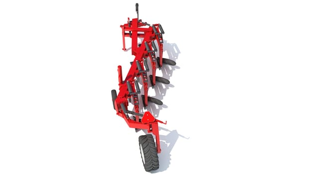Semi Mounted Farm Plough 3D Rendering model on White Background