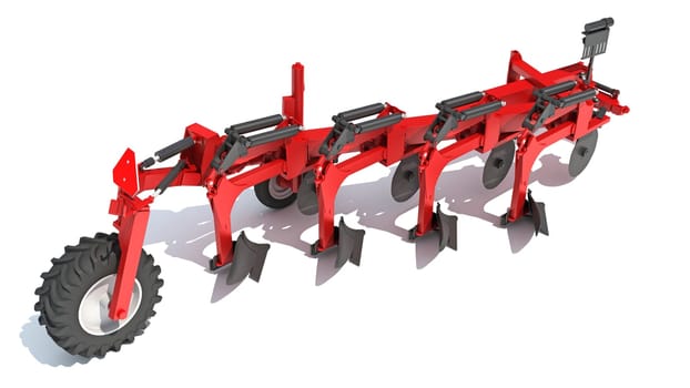 Semi Mounted Farm Plough 3D Rendering model on White Background