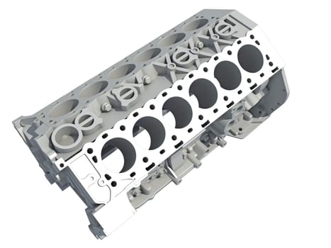 V12 Engine Block vehicle part 3D rendering model on white background