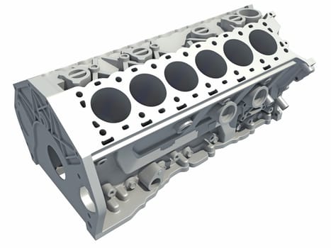 V12 Engine Block vehicle part 3D rendering model on white background