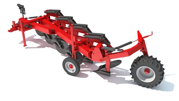 Semi Mounted Farm Plough 3D Rendering model on White Background