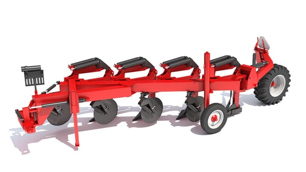 Semi Mounted Farm Plough 3D Rendering model on White Background