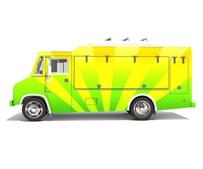 Food Truck 3D rendering model on white background