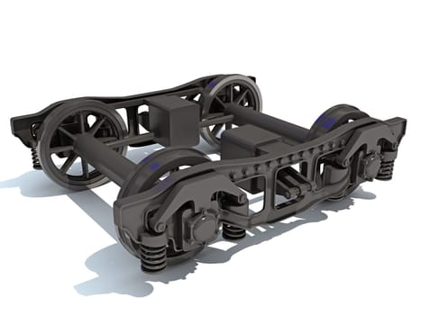 Train Wheels Bogie 3D rendering model on white background