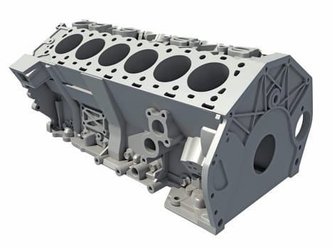 V12 Engine Block vehicle part 3D rendering model on white background