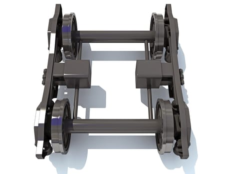 Train Wheels Bogie 3D rendering model on white background