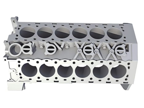 V12 Engine Block vehicle part 3D rendering model on white background