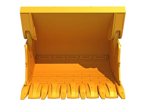 Excavator Bucket heavy construction machinery 3D rendering model on white background