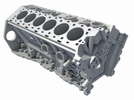 V12 Engine Block vehicle part 3D rendering model on white background