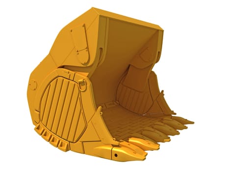 Excavator Bucket heavy construction machinery 3D rendering model on white background