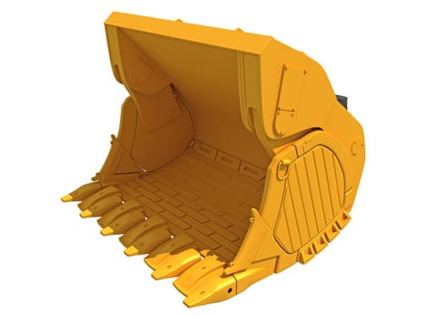 Excavator Bucket heavy construction machinery 3D rendering model on white background