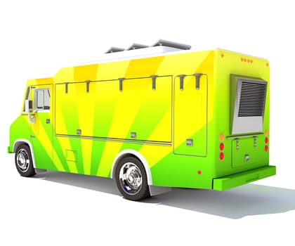 Food Truck 3D rendering model on white background