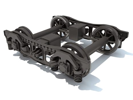 Train Wheels Bogie 3D rendering model on white background