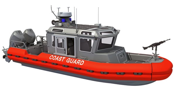 Coast Guard Defender Boat 3D rendering model on a white background